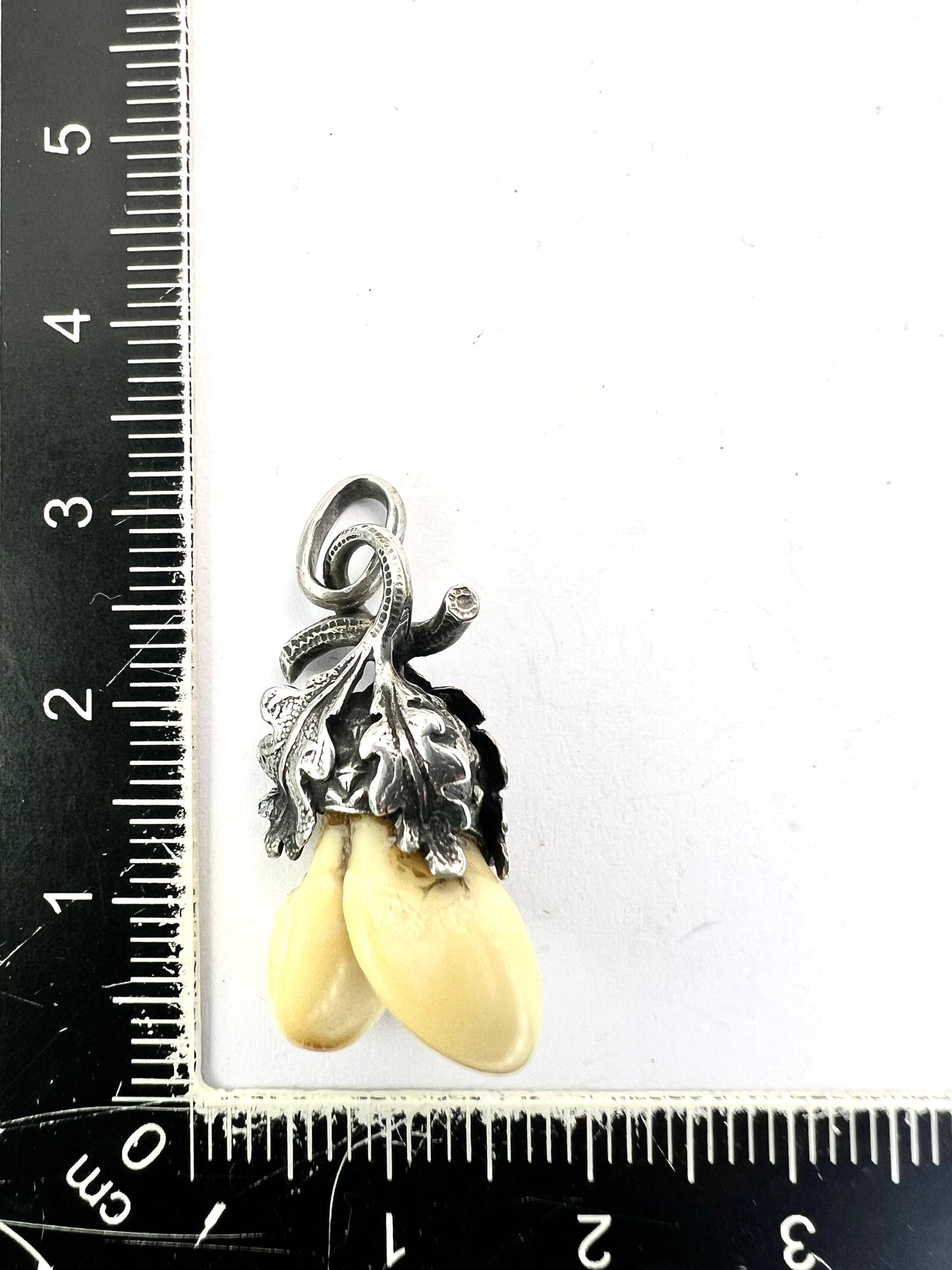 Vintage Silver German Deer Teeth Oak Leaves Pendant