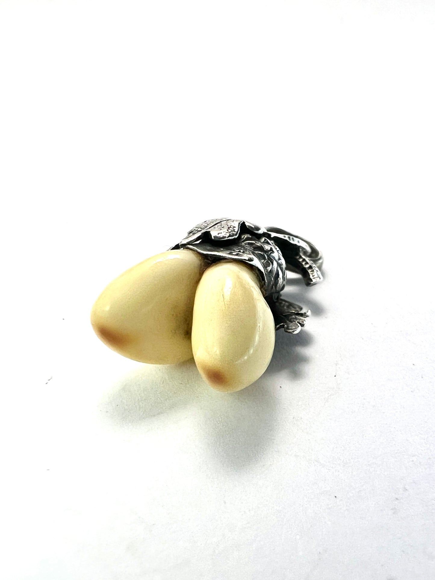Vintage Silver German Deer Teeth Oak Leaves Pendant
