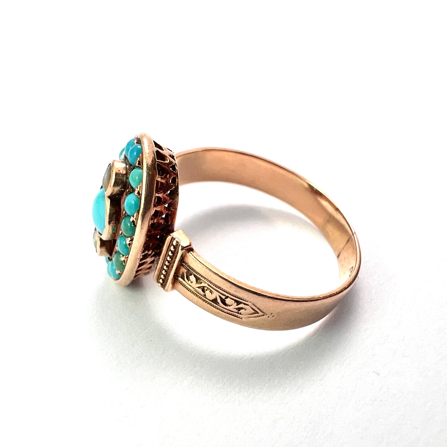 Victorian Turquoise and Pearl Ring 14CT Gold
