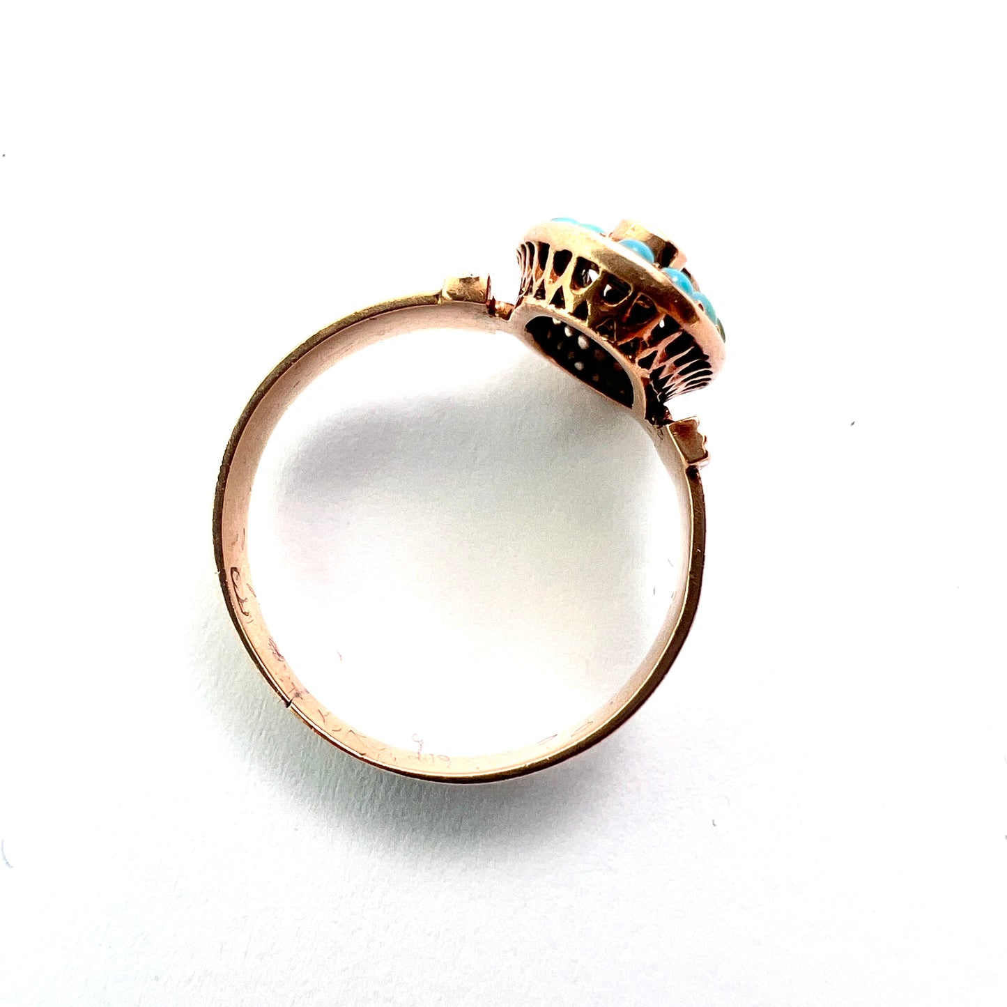 Victorian Turquoise and Pearl Ring 14CT Gold