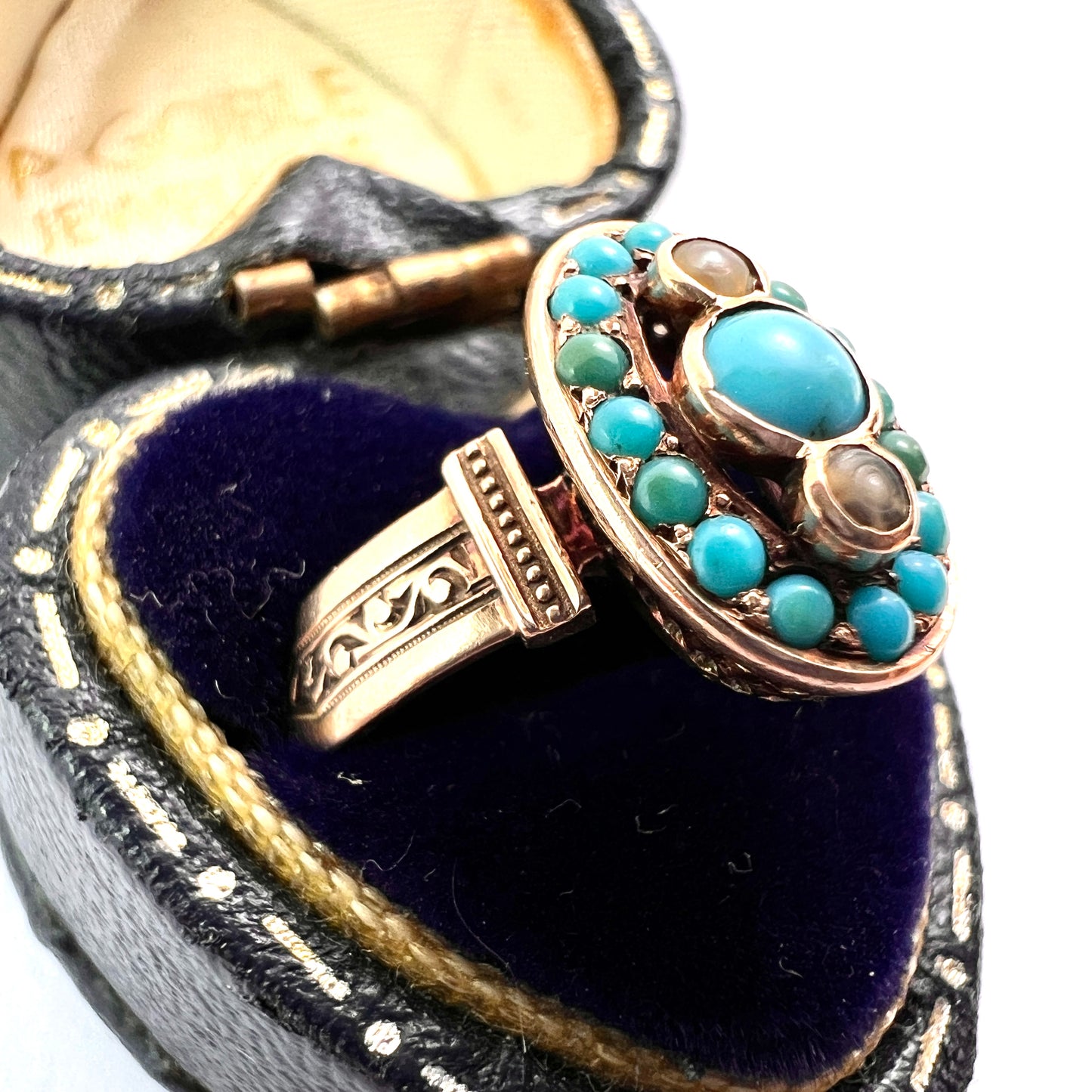 Victorian Turquoise and Pearl Ring 14CT Gold
