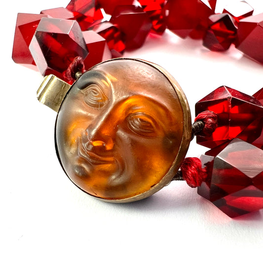 Vintage Man in the Moon Cherry Amber Resin Bracelet