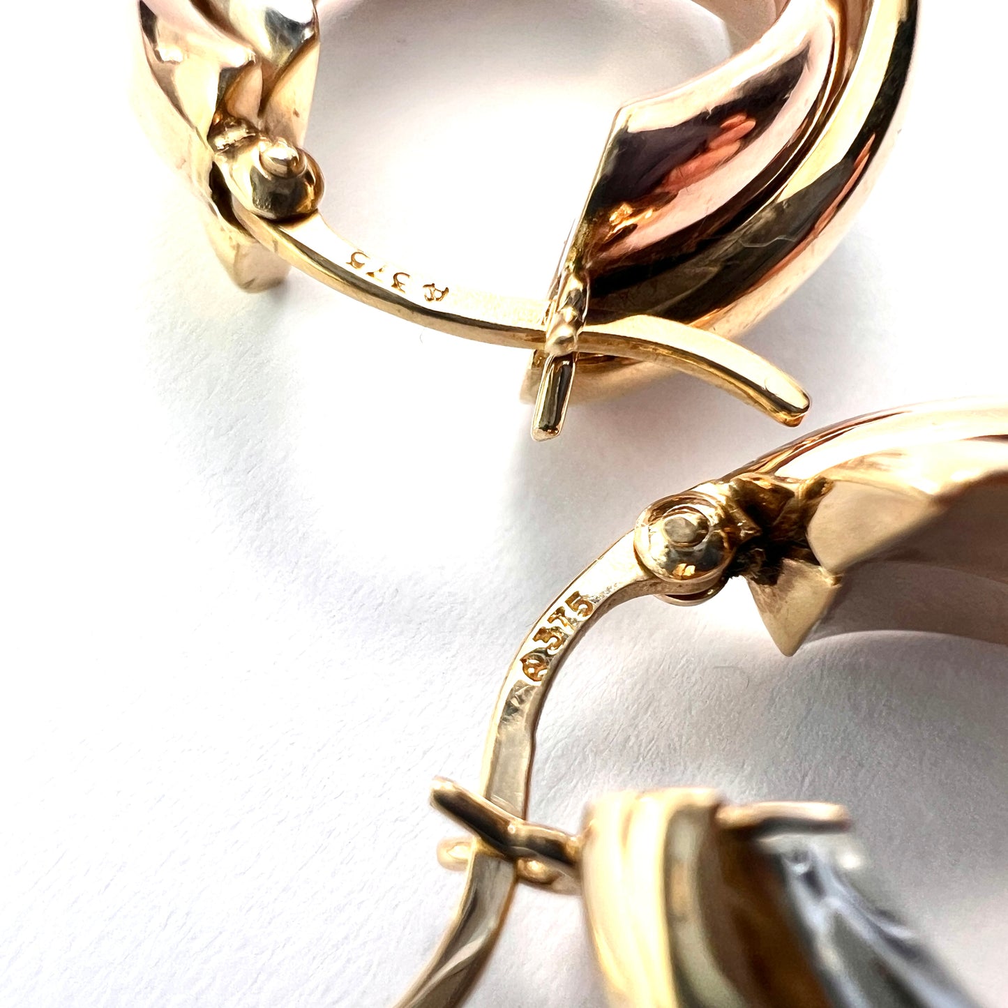 Vintage Three Colour 9CT Gold Hoop Earrings