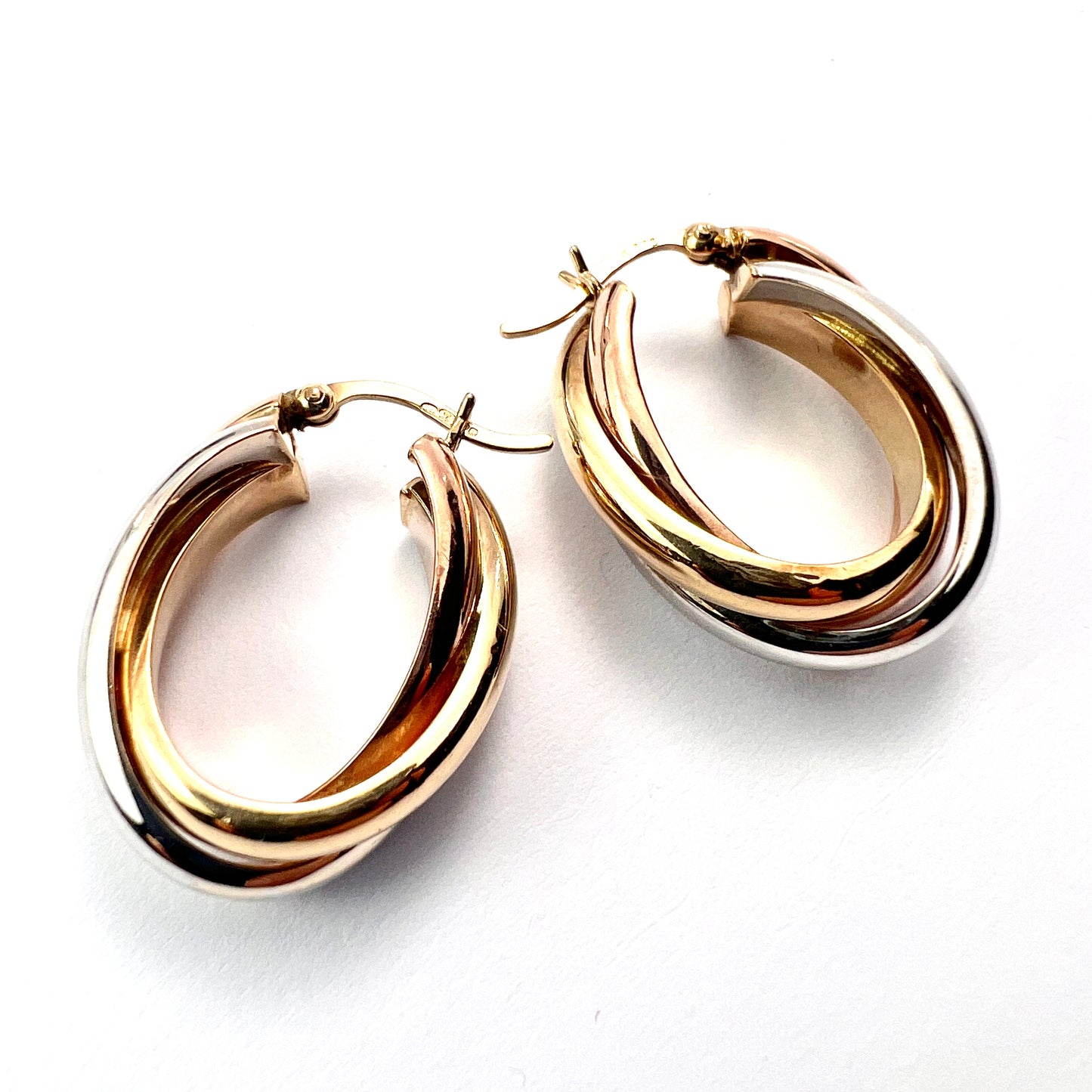 Vintage Three Colour 9CT Gold Hoop Earrings