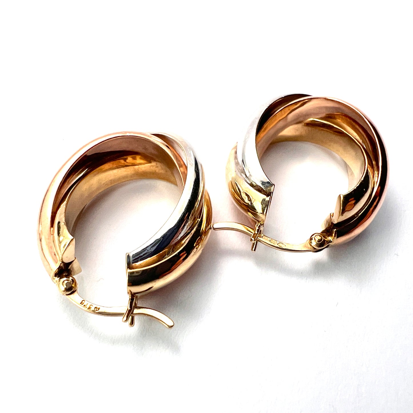 Vintage Three Colour 9CT Gold Hoop Earrings