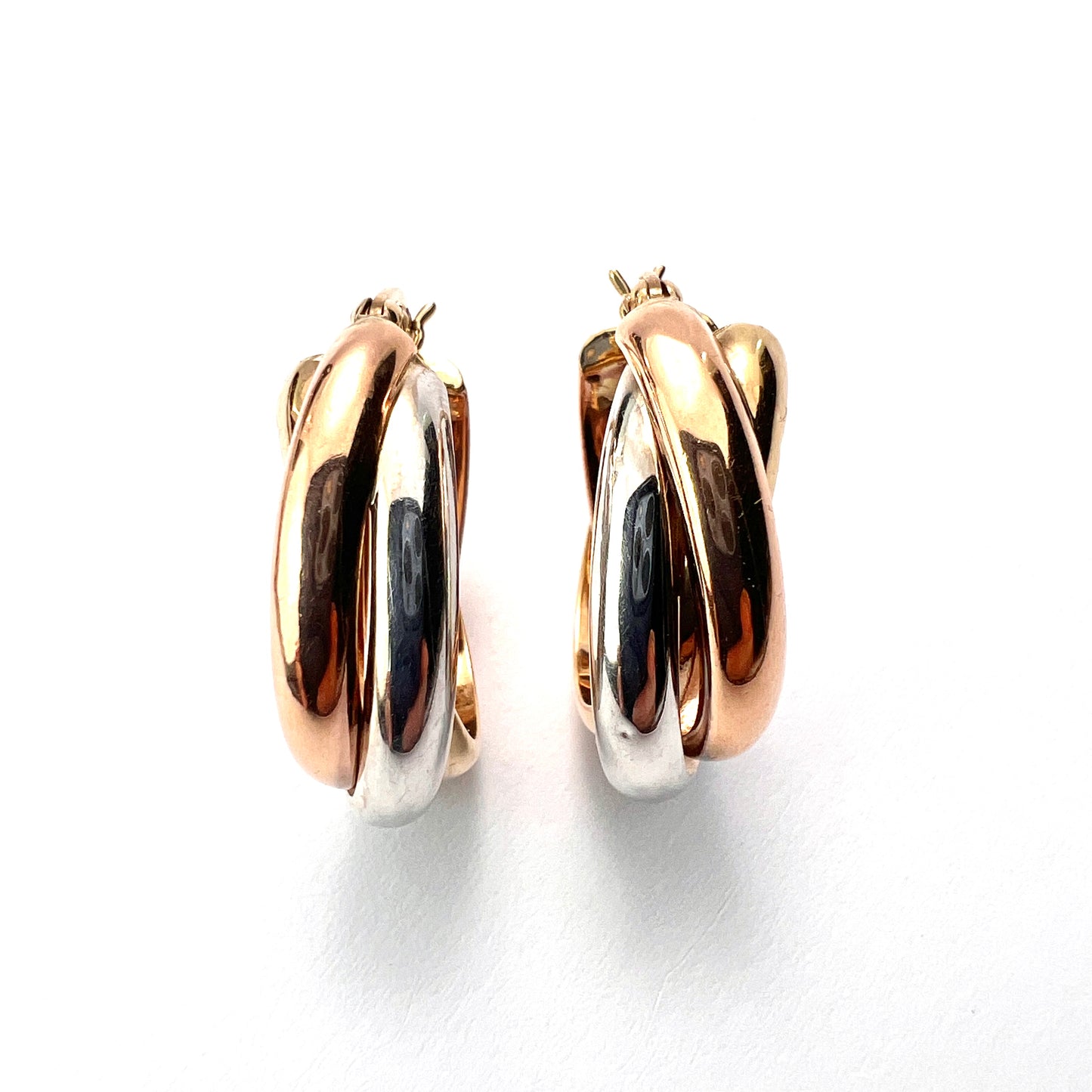Vintage Three Colour 9CT Gold Hoop Earrings