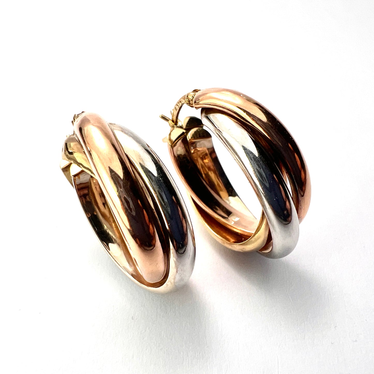 Vintage Three Colour 9CT Gold Hoop Earrings