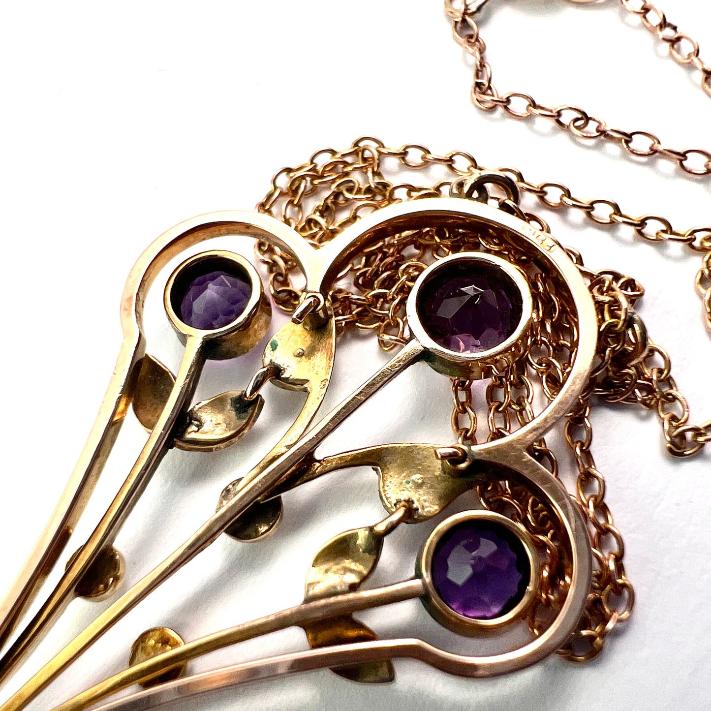 Large Edwardian 9CT Gold Amethyst and Pearl Necklace