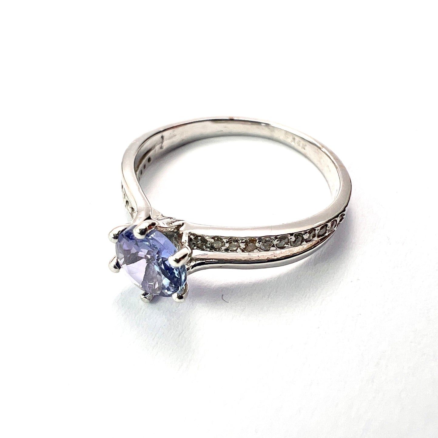 Vintage Tanzanite and Diamond 14CT White Gold Ring