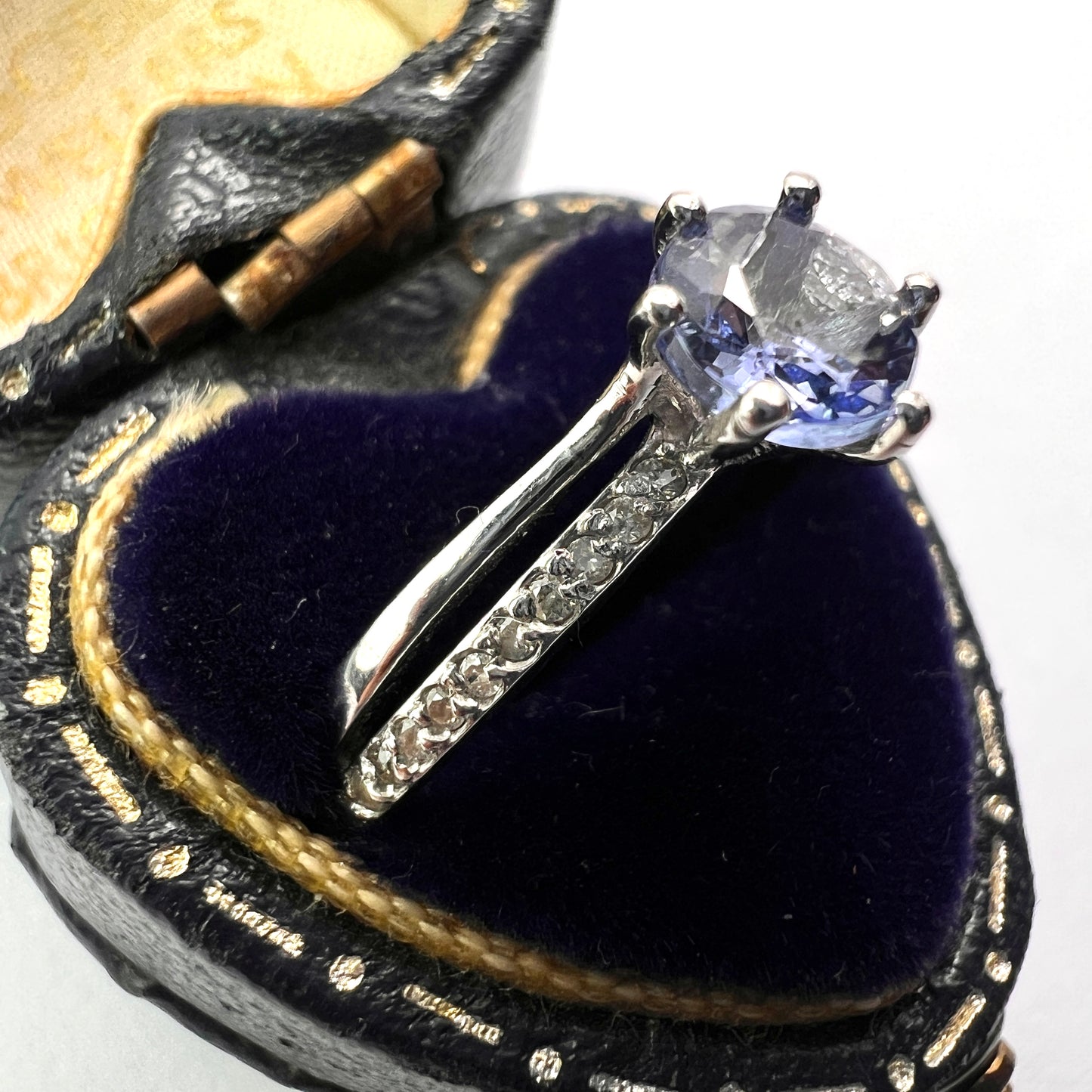 Vintage Tanzanite and Diamond 14CT White Gold Ring