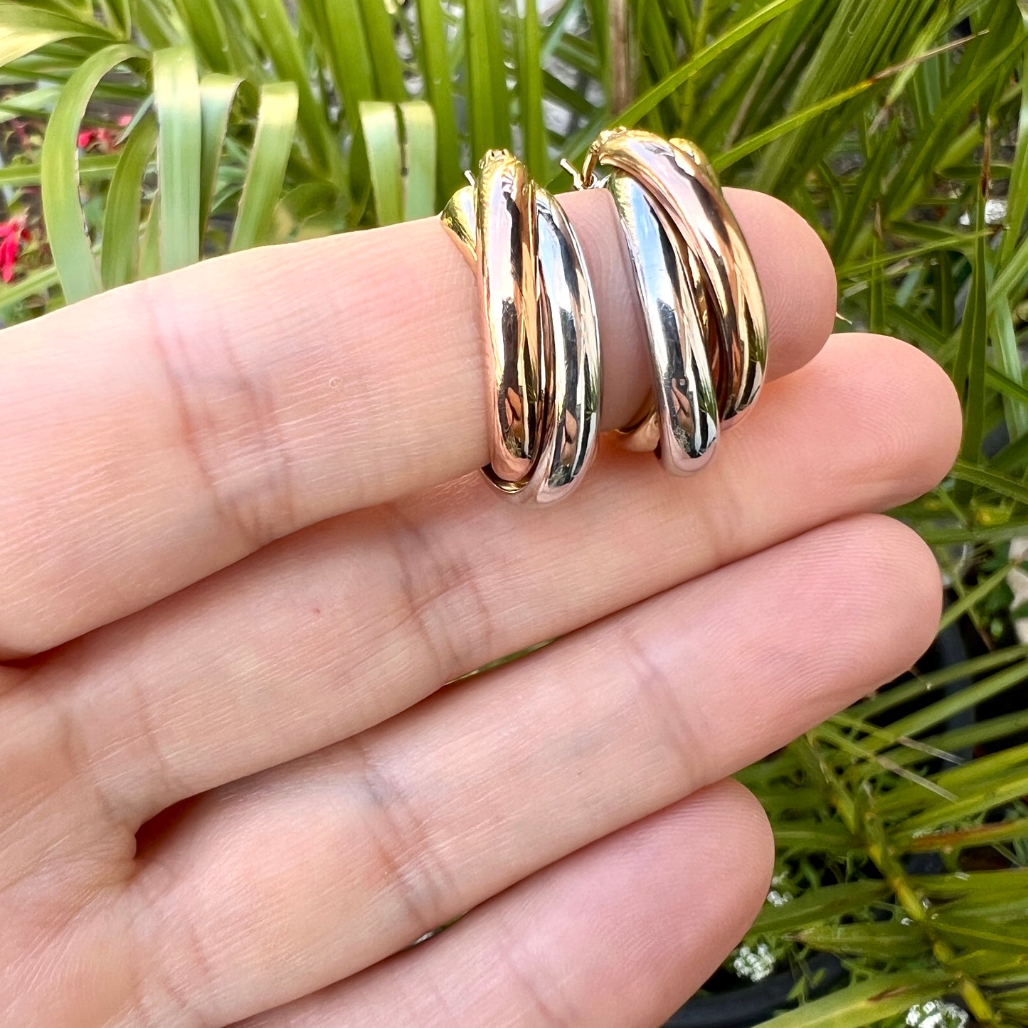 Vintage Three Colour 9CT Gold Hoop Earrings