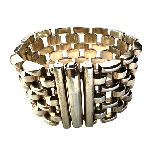 Heavy Vintage Silver Gilt Cuff Bracelet