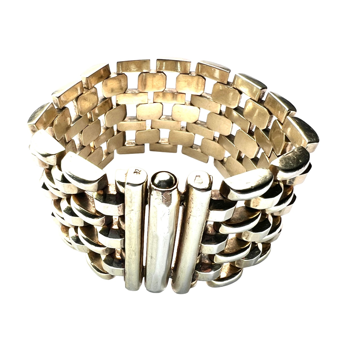 Heavy Vintage Silver Gilt Cuff Bracelet