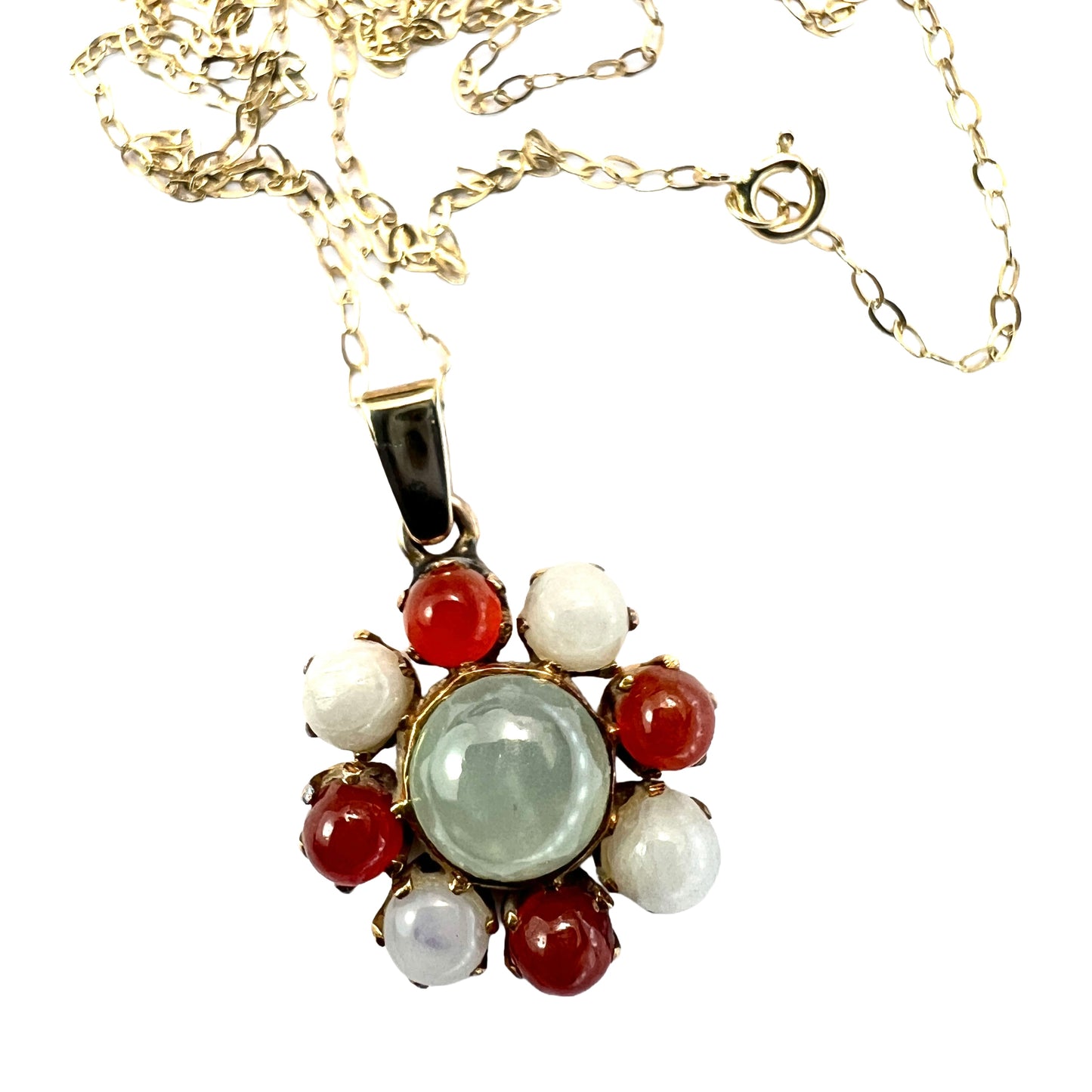 Vintage Gold Carnelian Cluster Pendant and Chain Necklace
