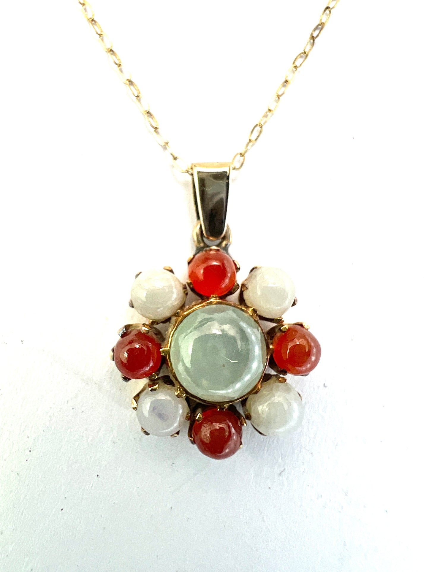 Vintage Gold Carnelian Cluster Pendant and Chain Necklace