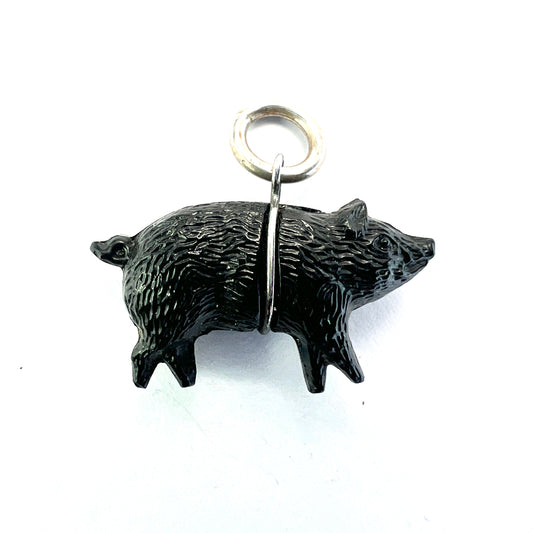 Rare Antique Glass Lucky Pig Silver Charm Pendant