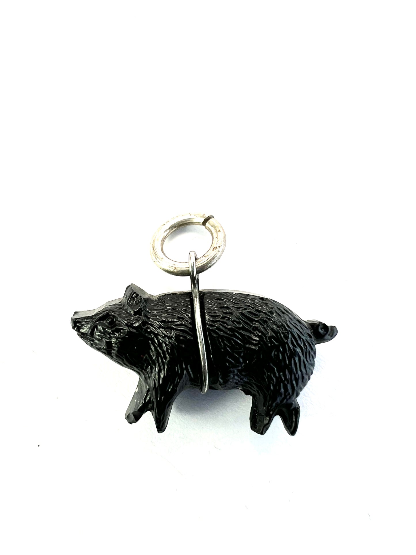 Rare Antique Glass Lucky Pig Silver Charm Pendant