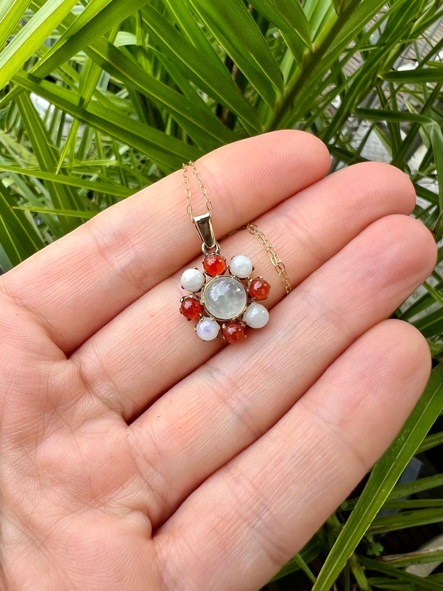 Vintage Gold Carnelian Cluster Pendant and Chain Necklace