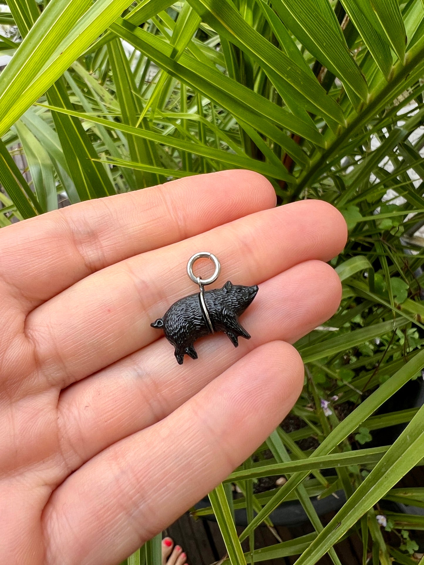 Rare Antique Glass Lucky Pig Silver Charm Pendant