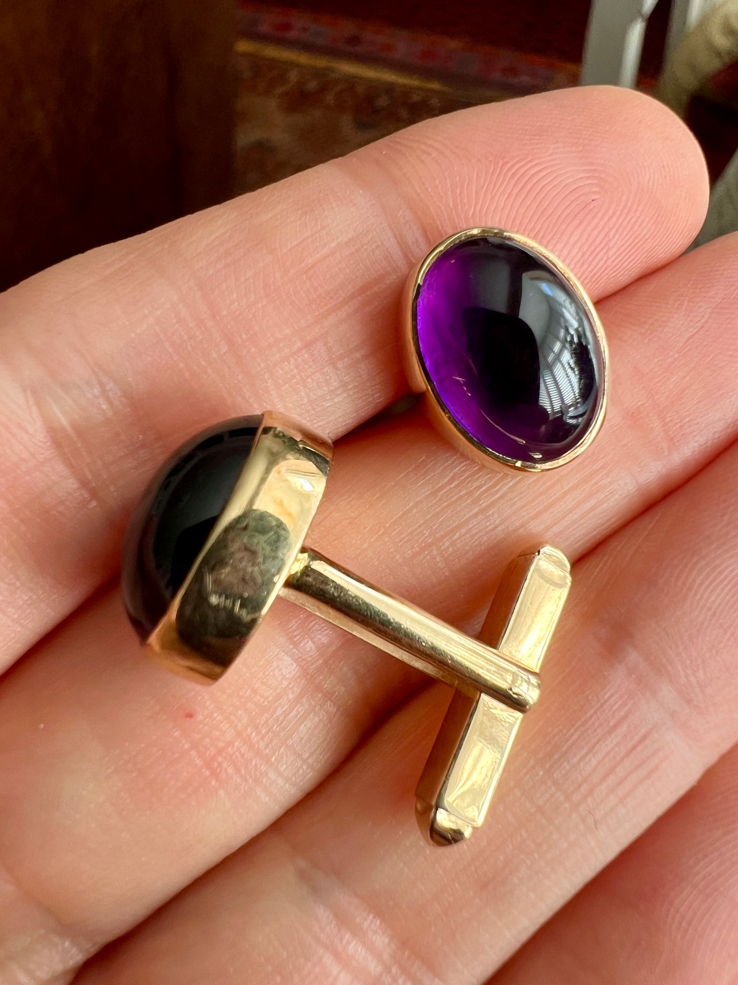 Vintage 9CT Gold Amethyst Hinged Cufflinks