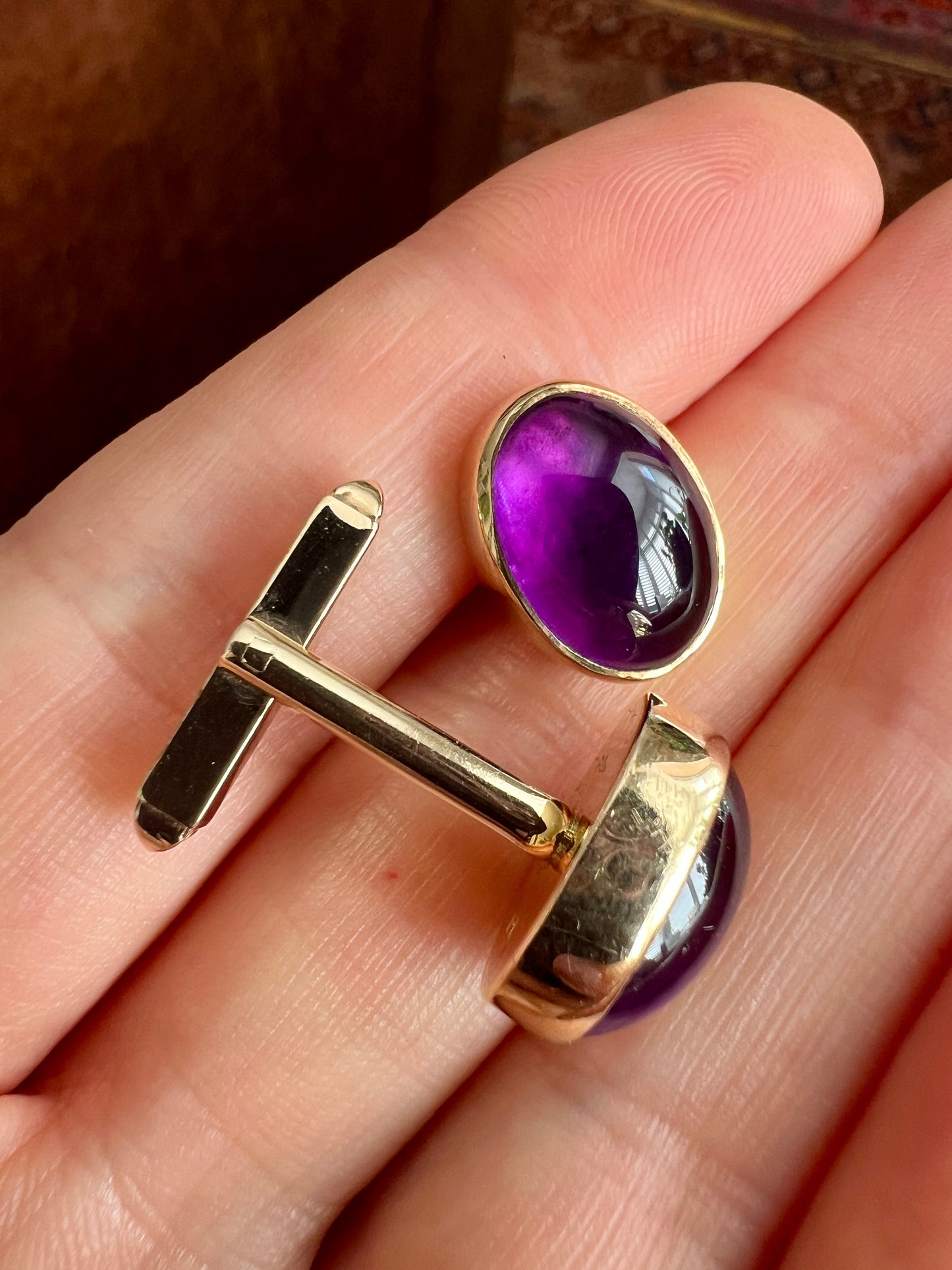 Vintage 9CT Gold Amethyst Hinged Cufflinks