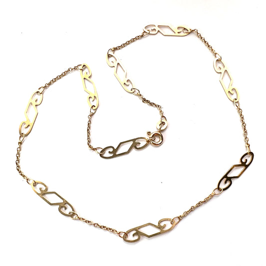 Vintage 14CT Gold Fancy Station Chain Necklace