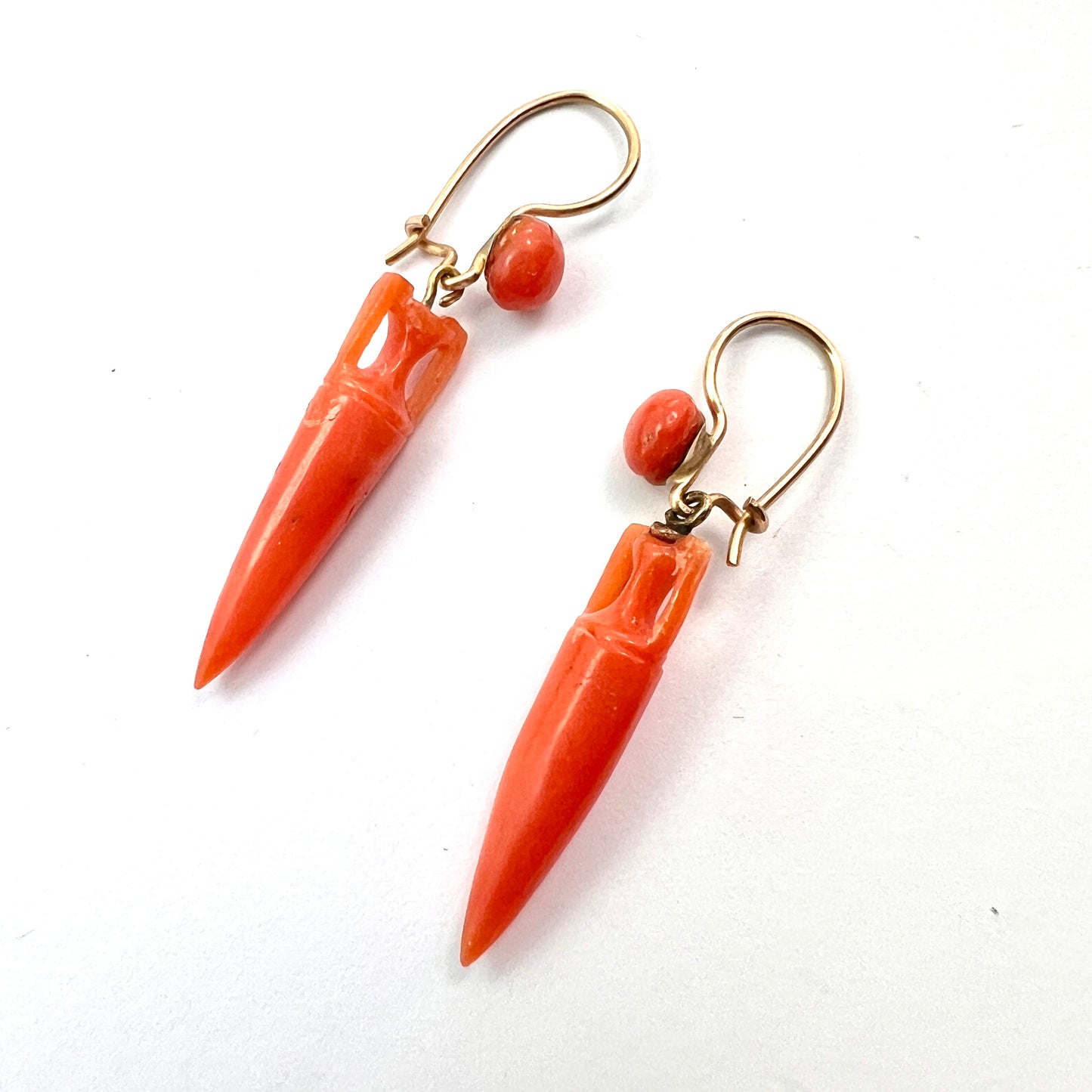 Victorian Coral Drop Gold Earrings
