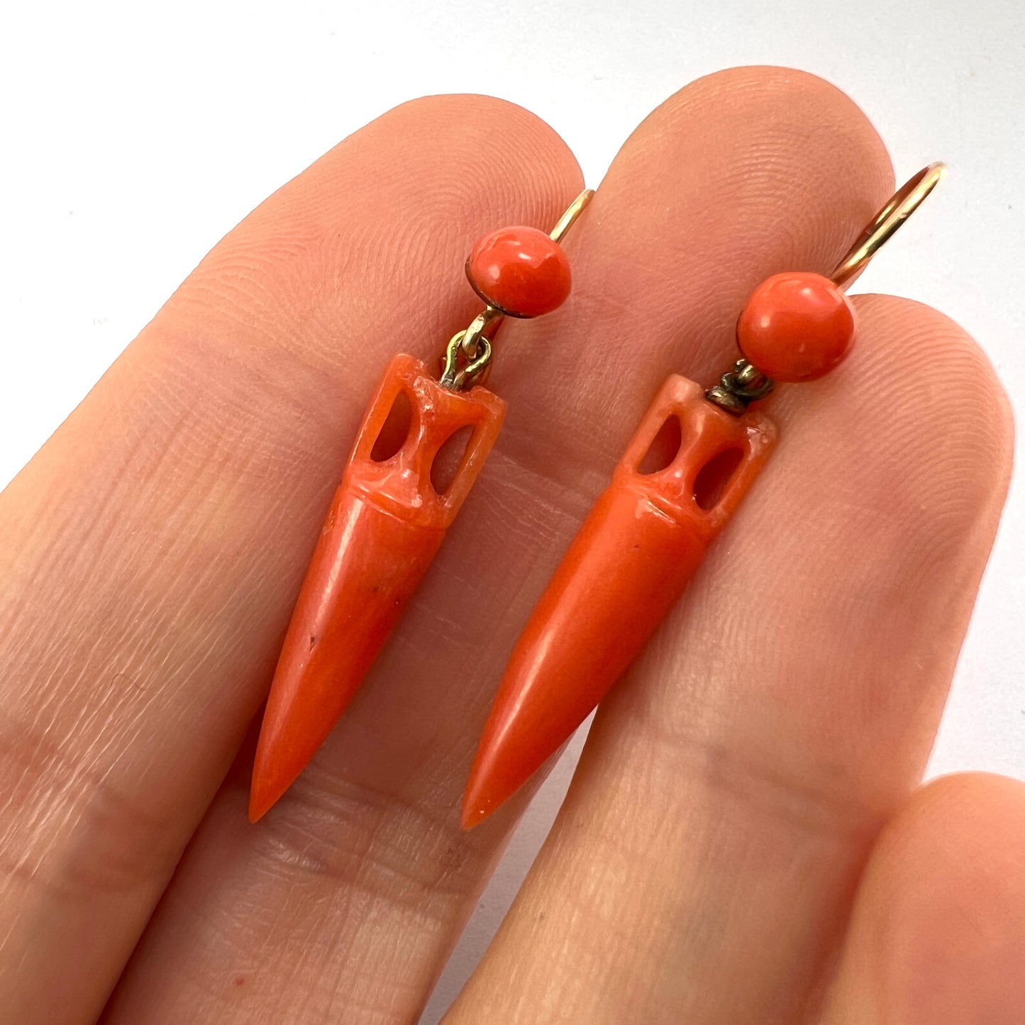 Victorian Coral Drop Gold Earrings