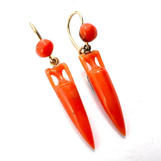 Victorian Coral Drop Gold Earrings