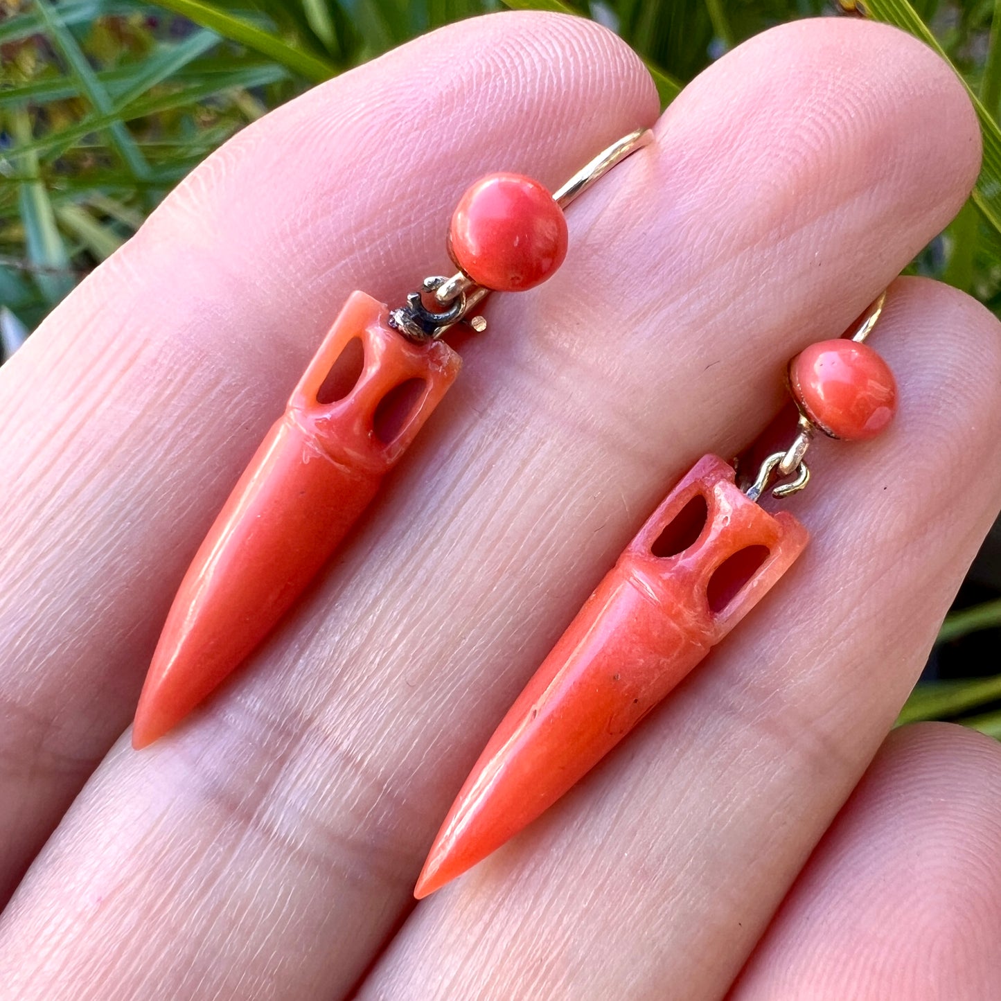 Victorian Coral Drop Gold Earrings