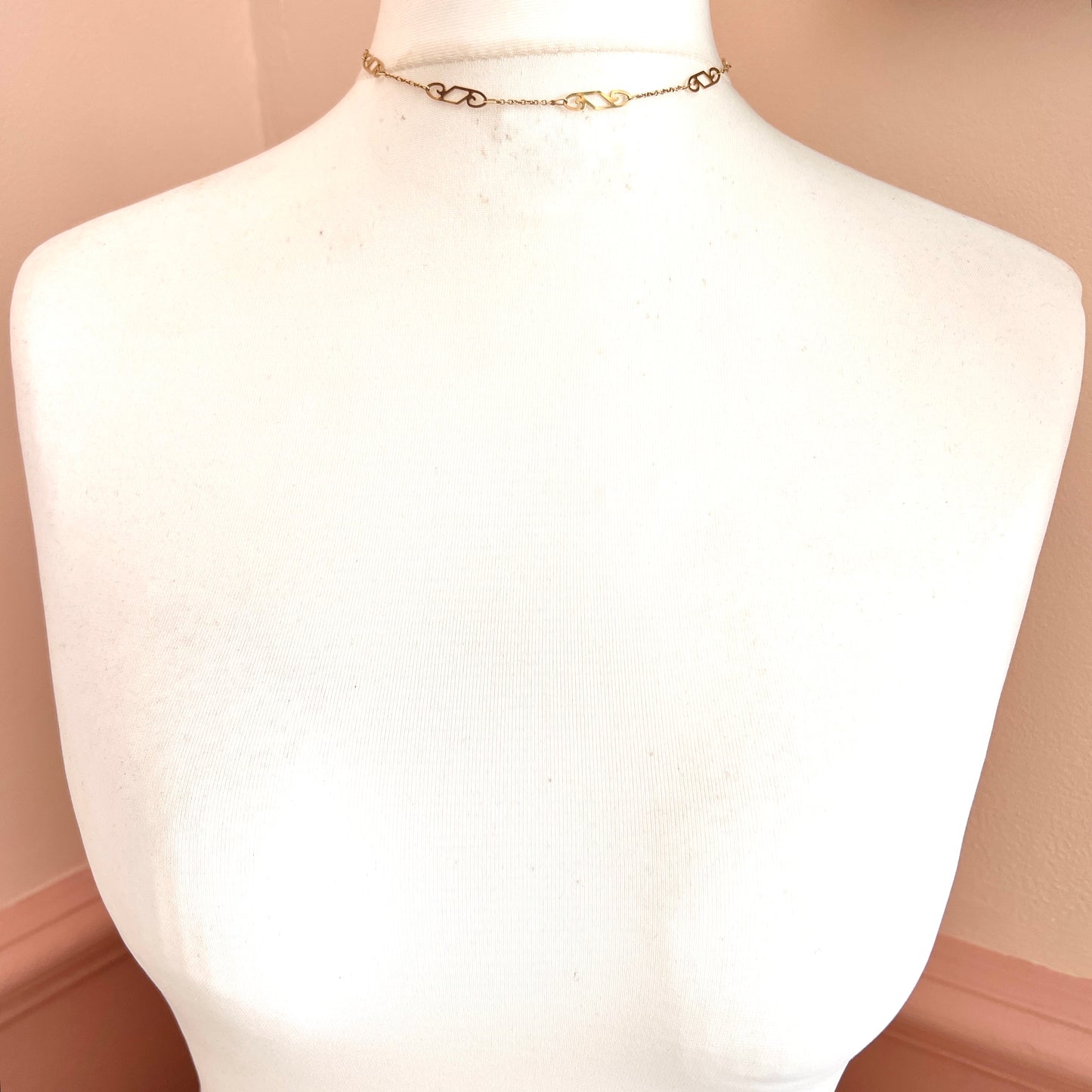 Vintage 14CT Gold Fancy Station Chain Necklace