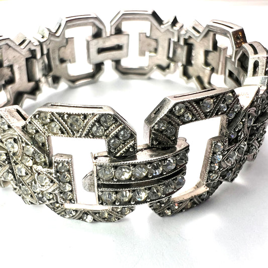 Chunky Vintage Art Deco Silver Paste Bracelet