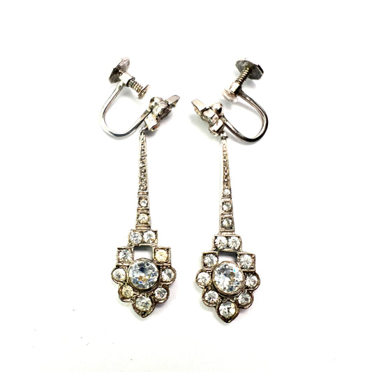 Art Deco Sterling Silver Paste Screwback Earrings by CIRO SCP