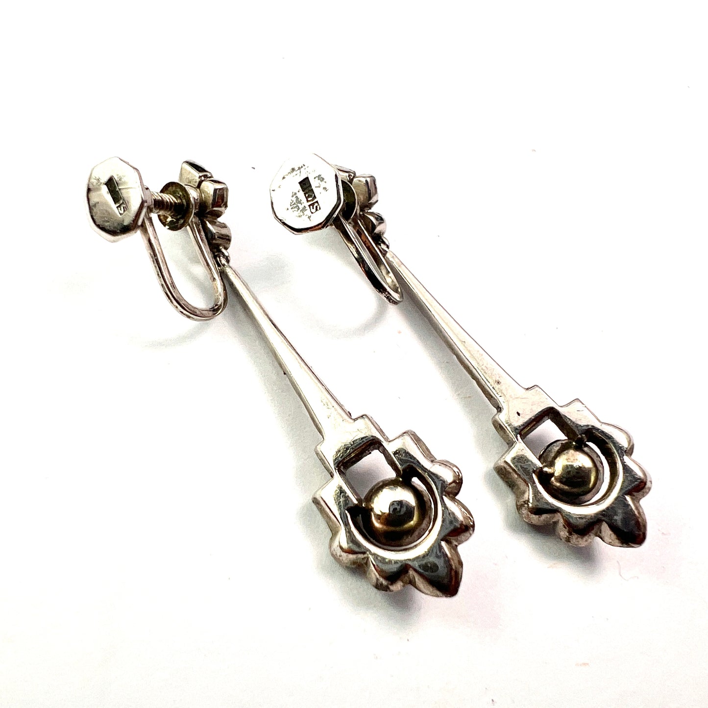 Art Deco Sterling Silver Paste Screwback Earrings by CIRO SCP