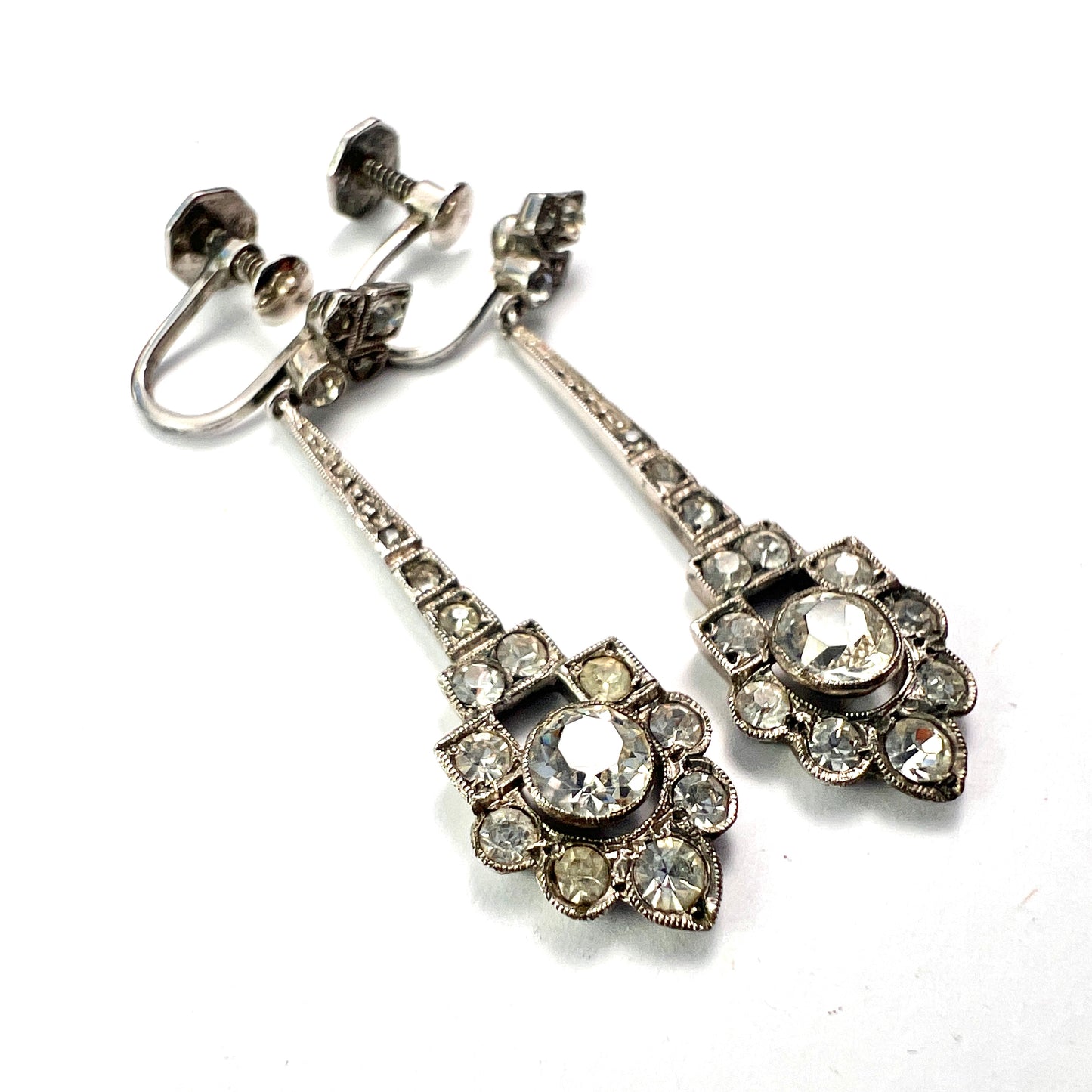 Art Deco Sterling Silver Paste Screwback Earrings by CIRO SCP