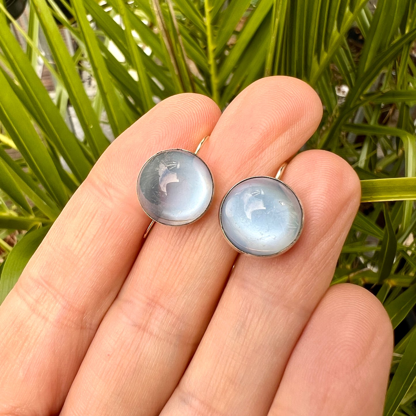 Antique Arts and Crafts Sugarloaf Moonstone Cabochon Earrings