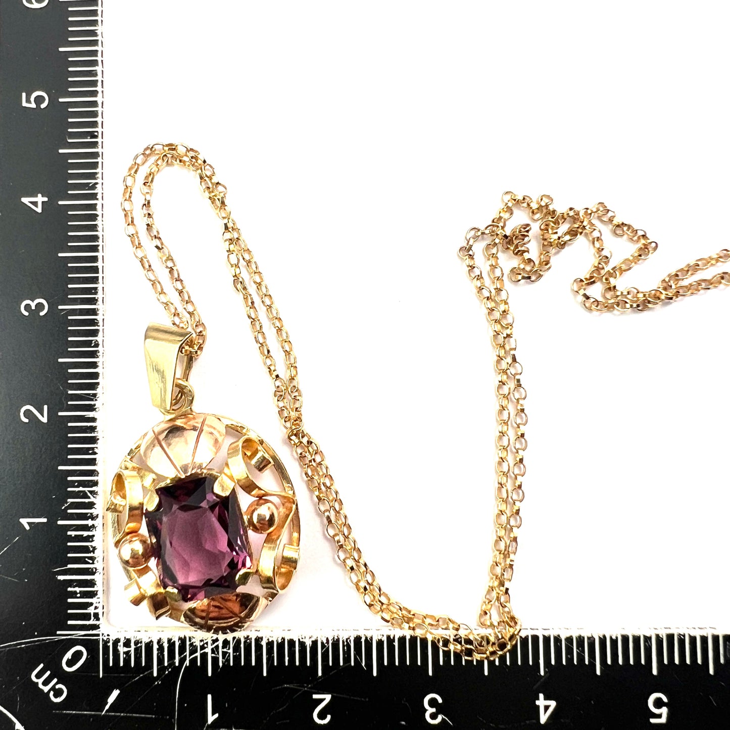1940s 14CT Amethyst Paste Gold Pendant Necklace