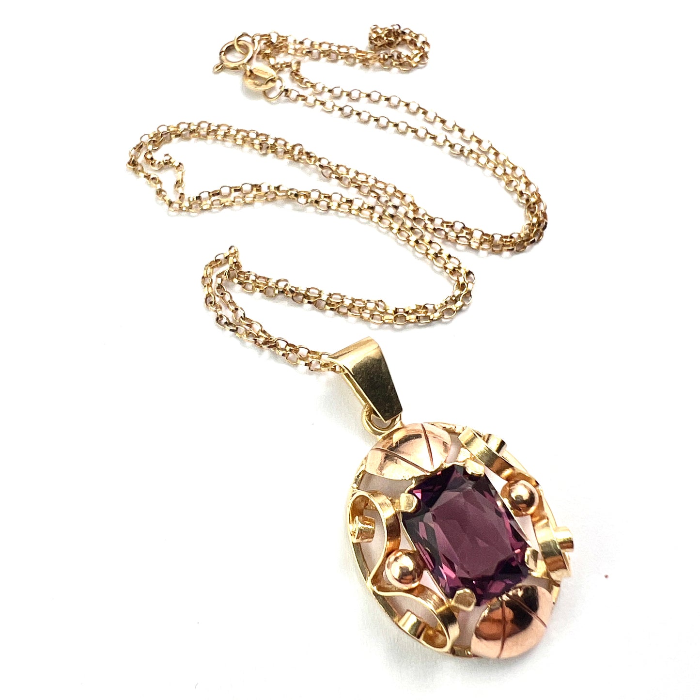 1940s 14CT Amethyst Paste Gold Pendant Necklace