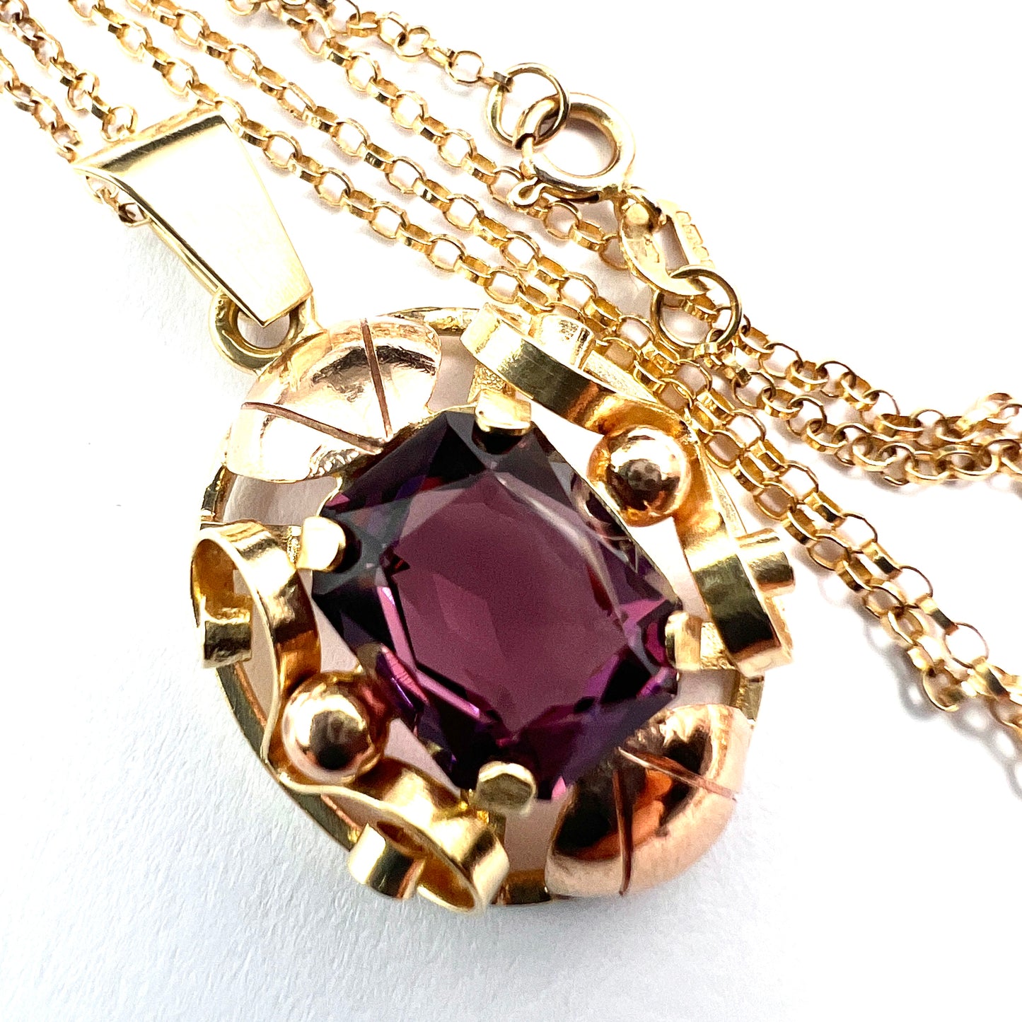 1940s 14CT Amethyst Paste Gold Pendant Necklace
