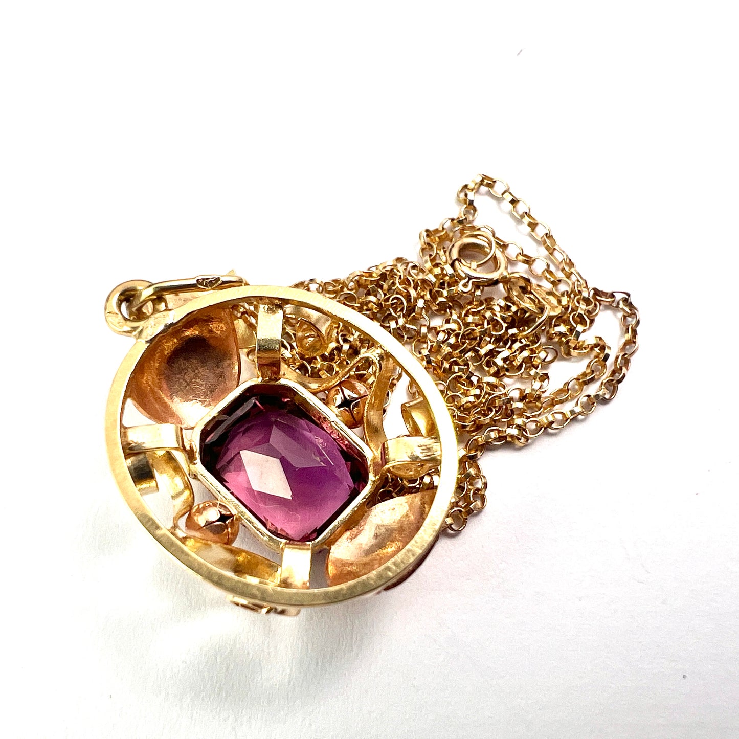 1940s 14CT Amethyst Paste Gold Pendant Necklace