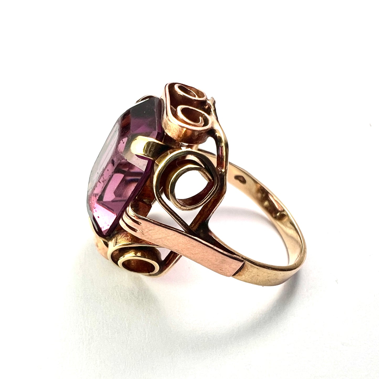 Vintage 1940s 14CT Gold Amethyst Paste Ring