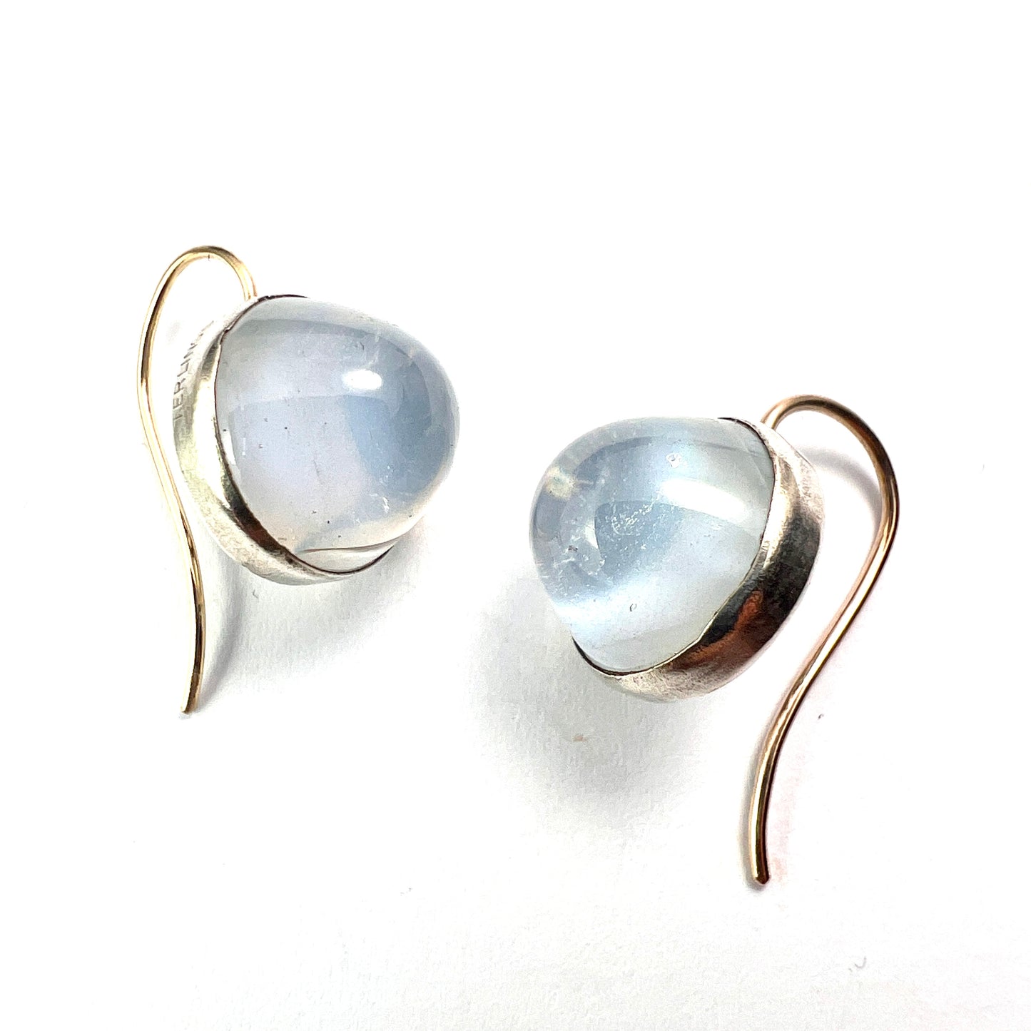 Antique Arts and Crafts Sugarloaf Moonstone Cabochon Earrings