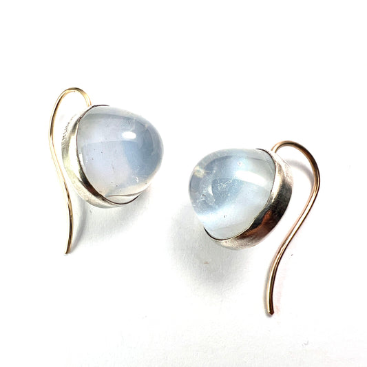Antique Arts and Crafts Sugarloaf Moonstone Cabochon Earrings