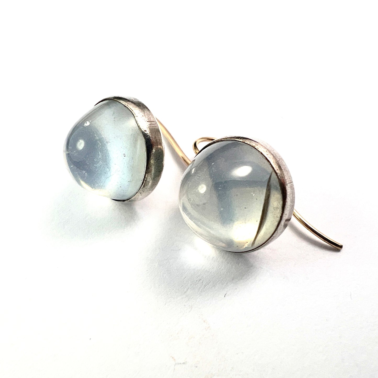 Antique Arts and Crafts Sugarloaf Moonstone Cabochon Earrings