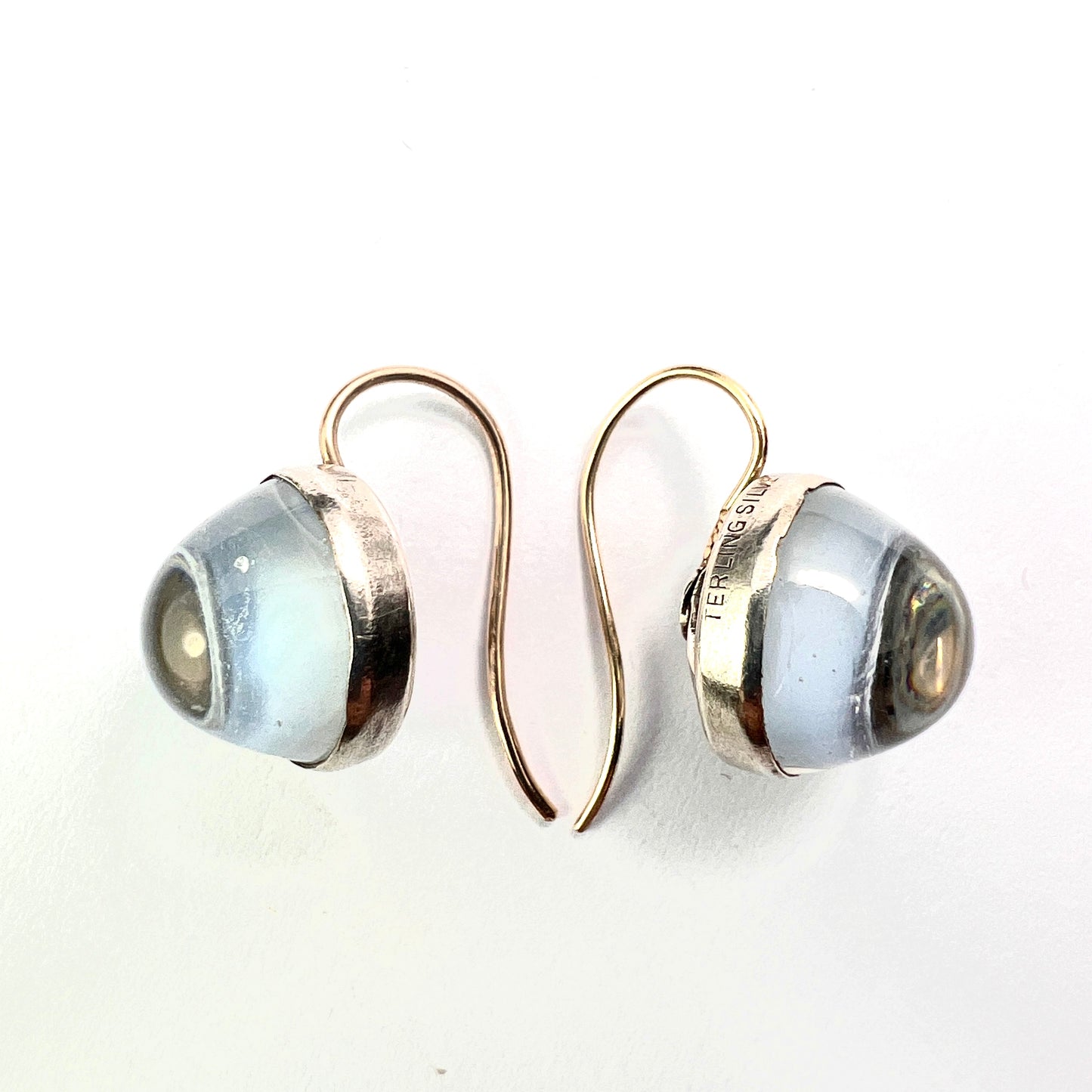 Antique Arts and Crafts Sugarloaf Moonstone Cabochon Earrings