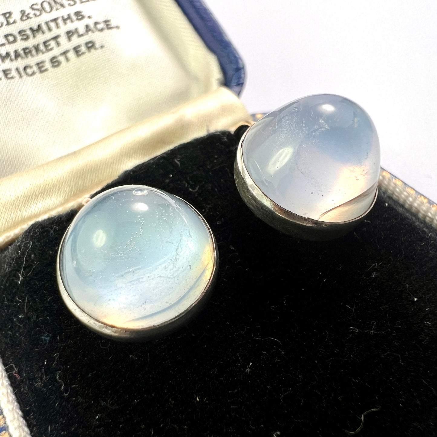 Antique Arts and Crafts Sugarloaf Moonstone Cabochon Earrings