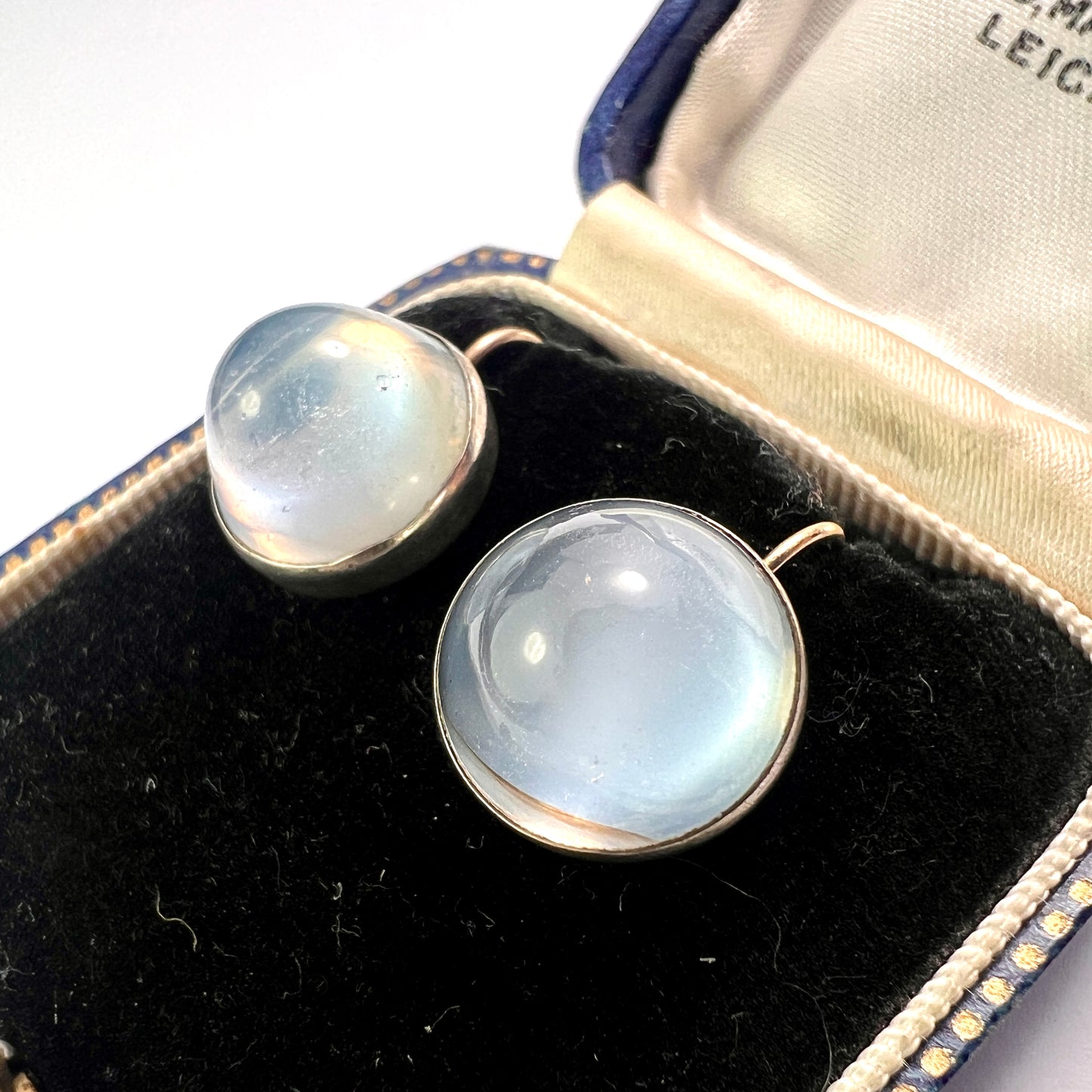 Antique Arts and Crafts Sugarloaf Moonstone Cabochon Earrings