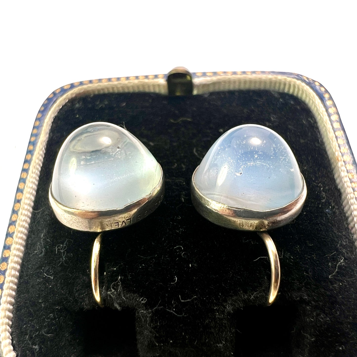 Antique Arts and Crafts Sugarloaf Moonstone Cabochon Earrings