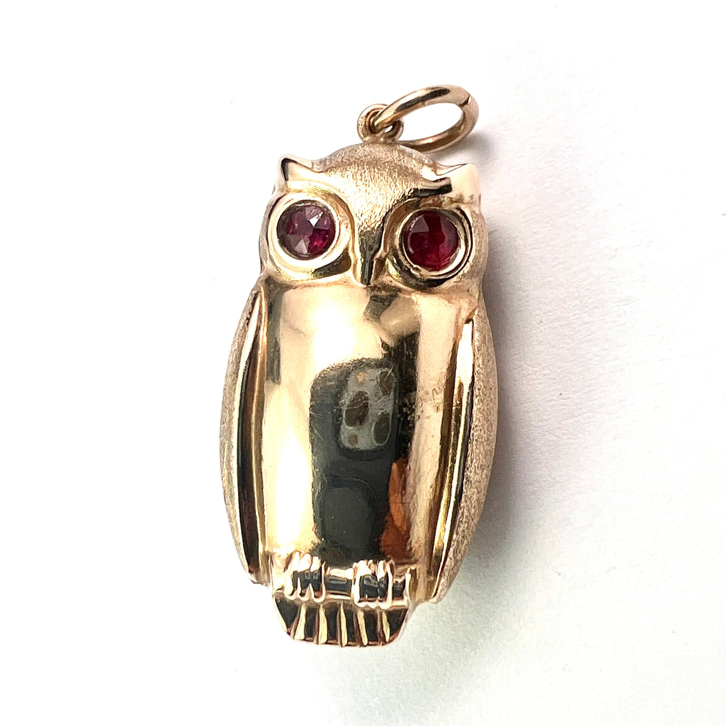 Vintage 9CT Gold Owl Charm Pendant with Ruby Eyes