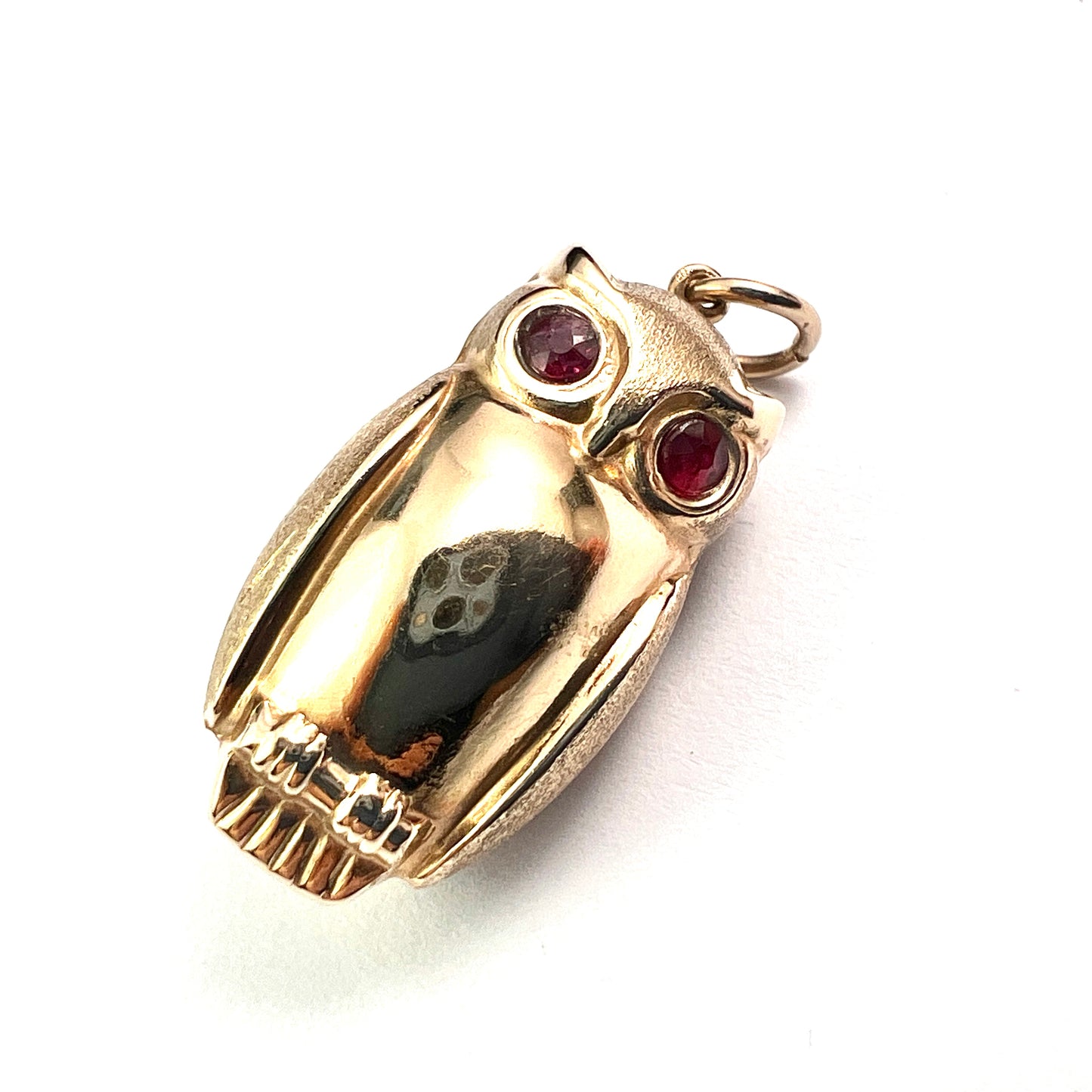Vintage 9CT Gold Owl Charm Pendant with Ruby Eyes